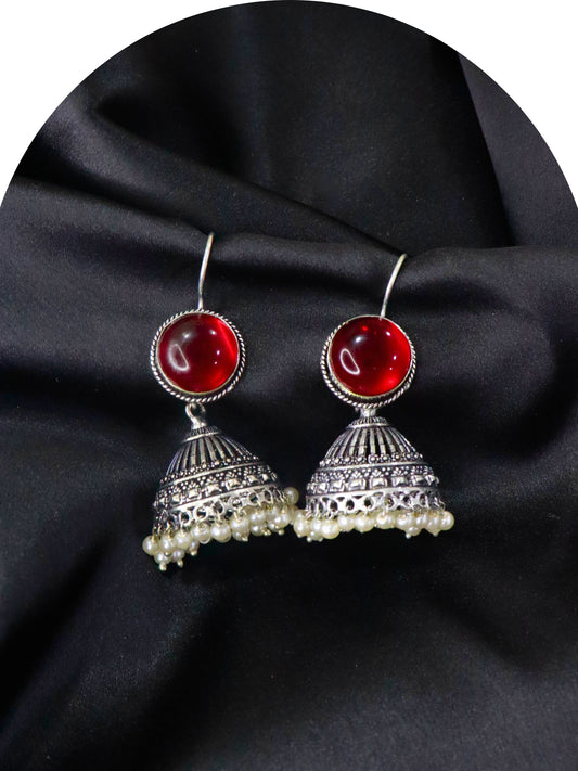 Urshia German Silver Jhumka Earrings