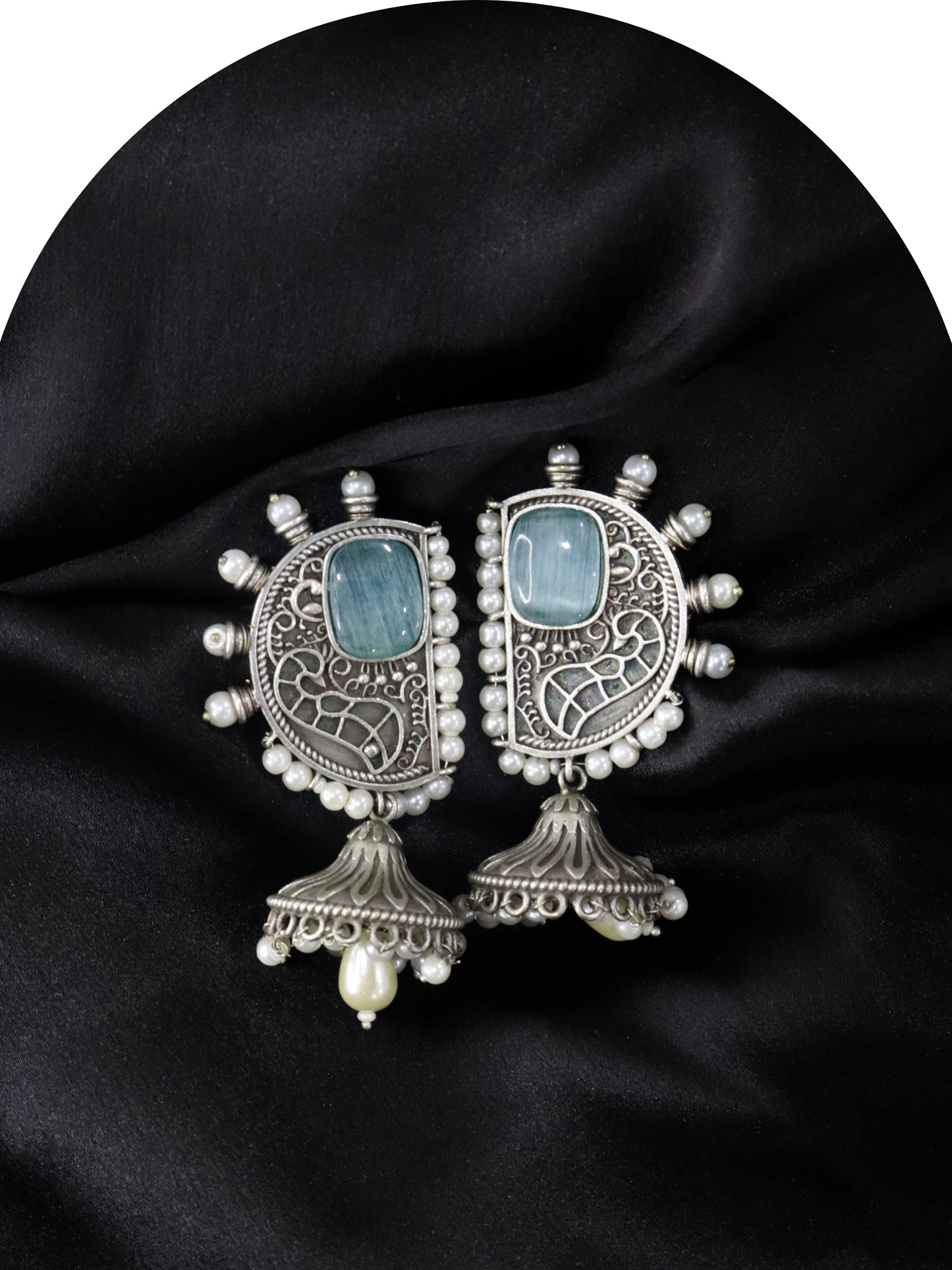 Chaima German Silver Jhumka Earrings